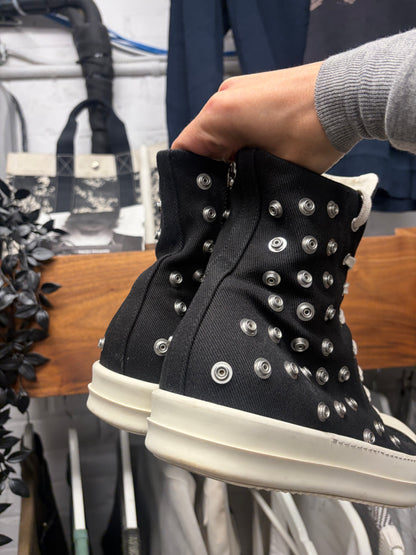 Rick Owens ‘Ramones’ Studded Eyelet Black Canvas High Top Sneakers