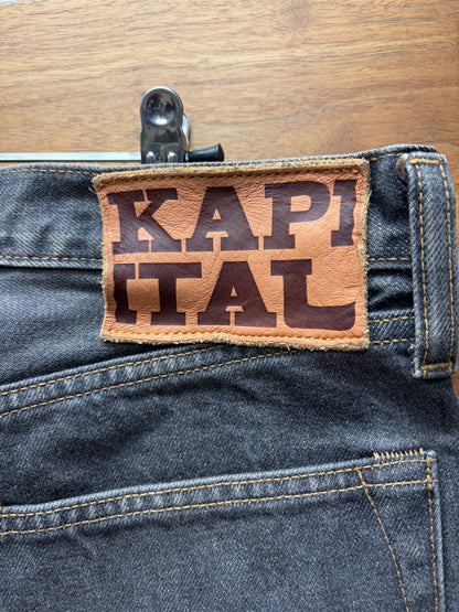 Kapital Gemstone 14oz Studded Black Washed Straight Cut Denim