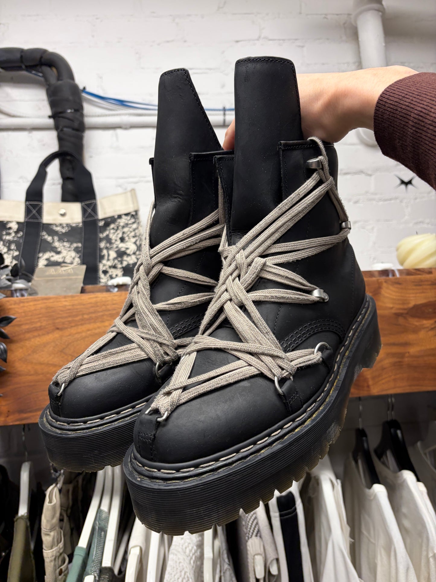 Rick Owens x Doc Martens ‘1460’ Pentagram Lace Quad Sole Leather Boots