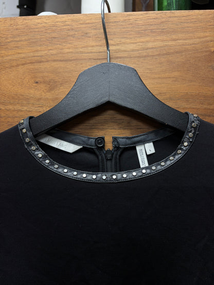 Helmut Lang Studded ‘Leather Trim’ Black Long Sleeve Shirt