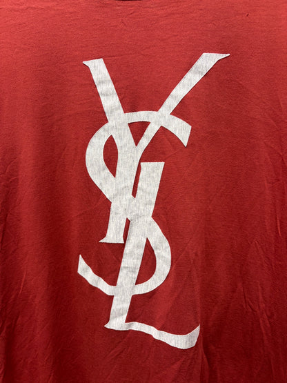 2000s Saint Laurent ‘Rive Gauche’ YSL Logo Red/Grey Short Sleeve Shirt