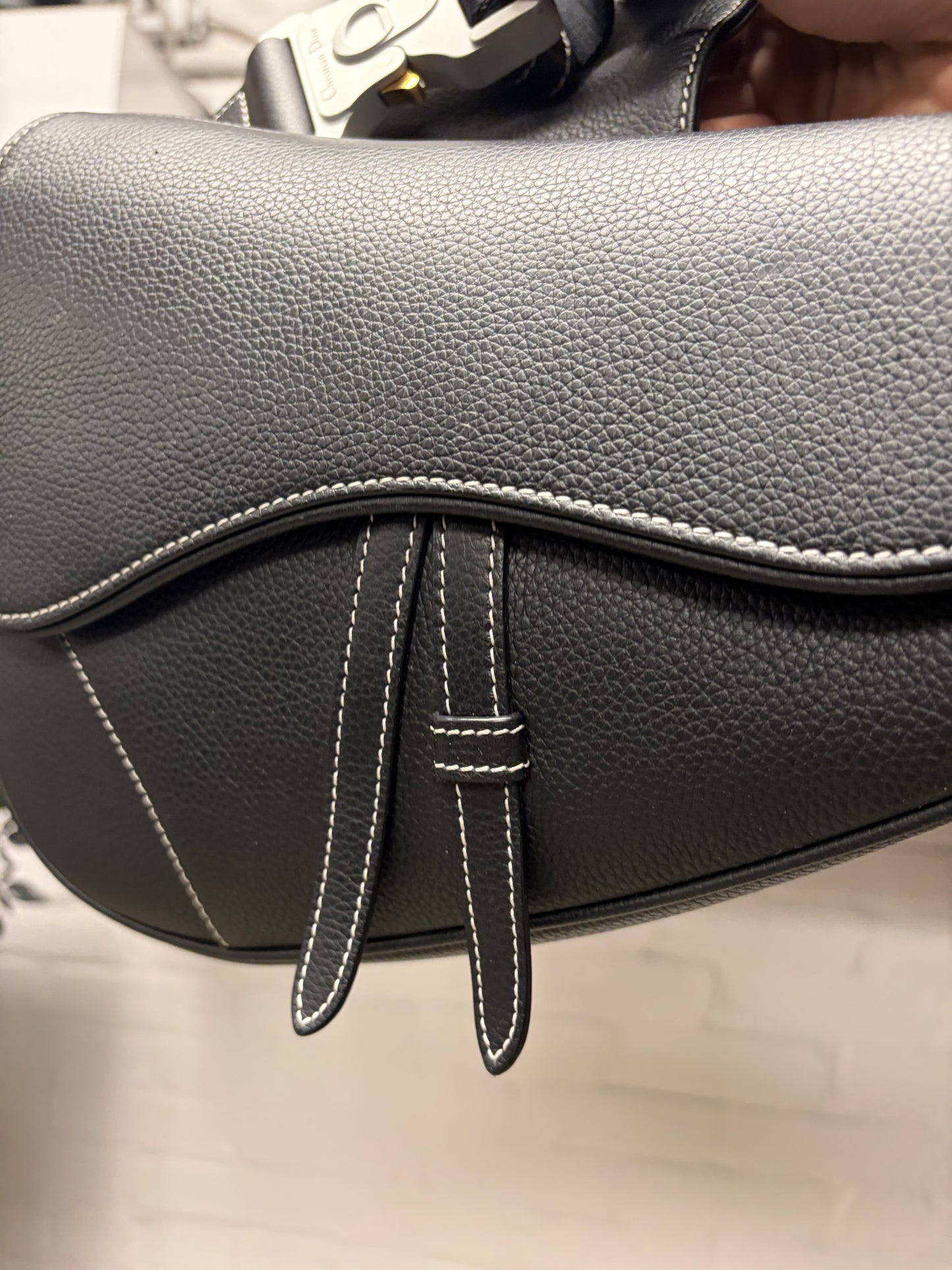 Dior Grained Black Calfskin Leather ‘Saddle Bag’ with Roller Buckle Strap
