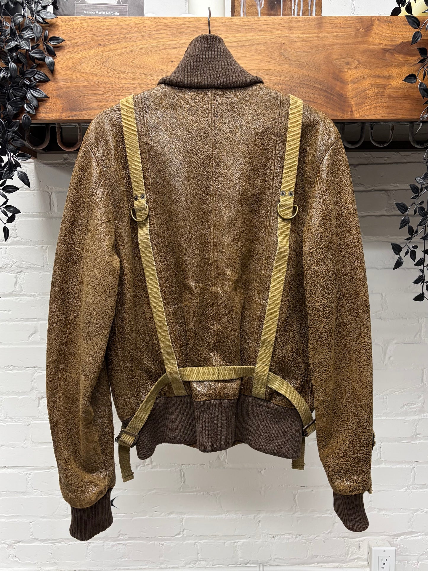 AW2003 Dolce and Gabbana ‘Bondage Strap’ Brown Goatskin Leather Bomber Jacket
