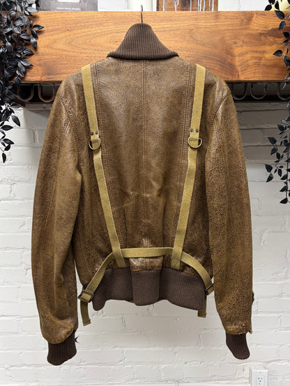 AW2003 Dolce and Gabbana ‘Bondage Strap’ Brown Goatskin Leather Bomber Jacket
