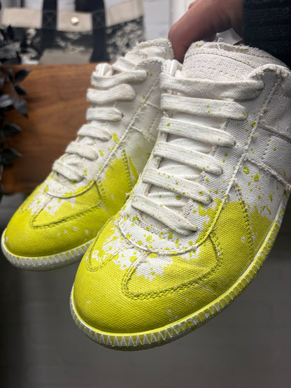 Maison Margiela ‘G.A.T.’ White Canvas Paint Splatter Low Top Sneakers