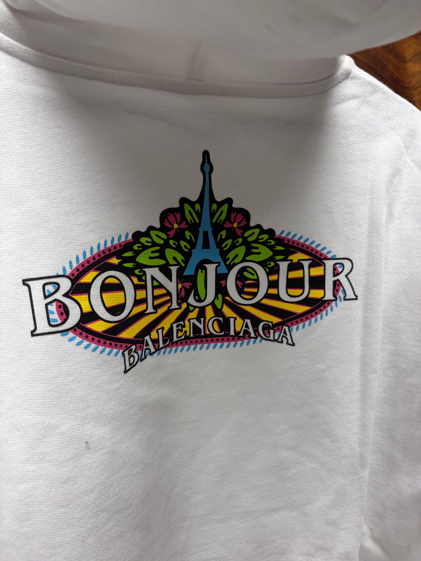 2019 Balenciaga ‘Paris Tropical’ White Cotton Pullover Hoodie
