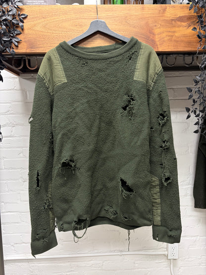 Yeezy ‘Season 1’ Military Inspired Heavy Distressed Green Wool Knit Sweater