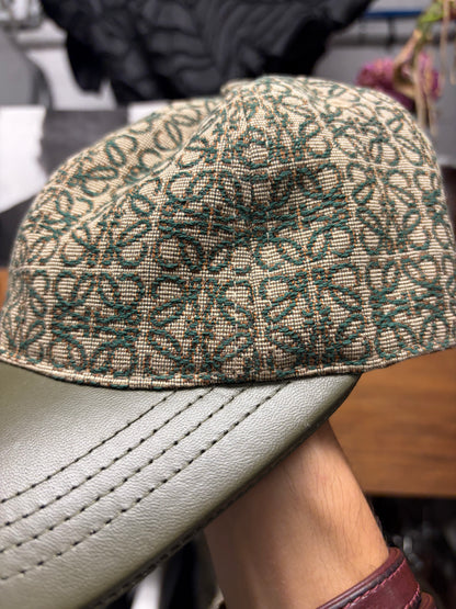 Loewe Green ‘Anagram’ Monogram Green Canvas/Leather Strap-Back Baseball Cap