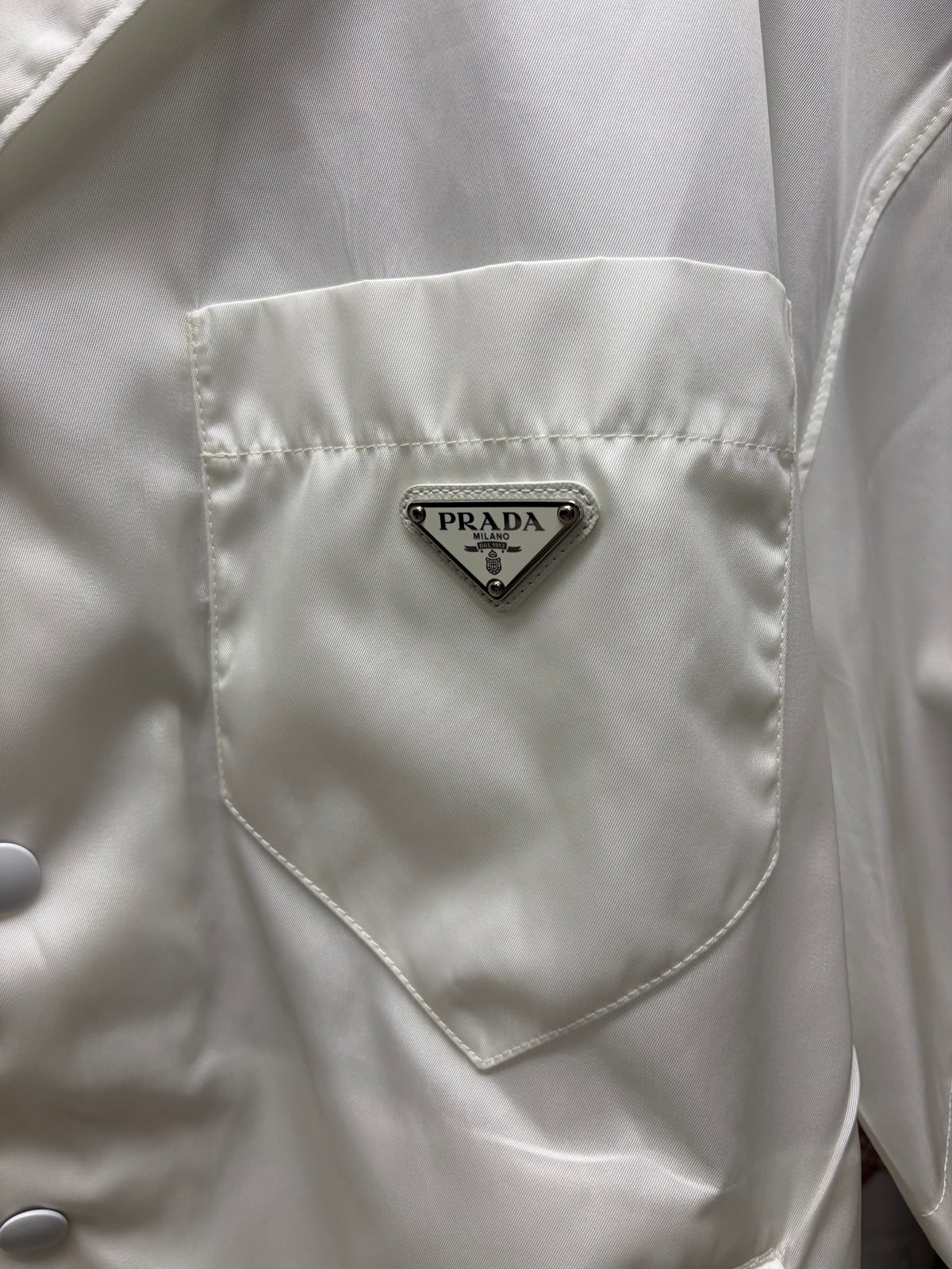Prada Re-Nylon White Camp Collar Button Up Shirt