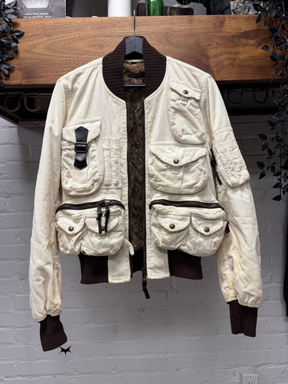 AW2003 Dolce & Gabbana ‘Hunting’ Rabbit Fur Lined White Corduroy Bomber Jacket