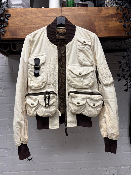 AW2003 Dolce & Gabbana ‘Hunting’ Rabbit Fur Lined White Corduroy Bomber Jacket