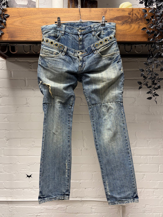 PPFM Double Wasited ‘Grommet’  Low Rise Blue Skinny Jeans