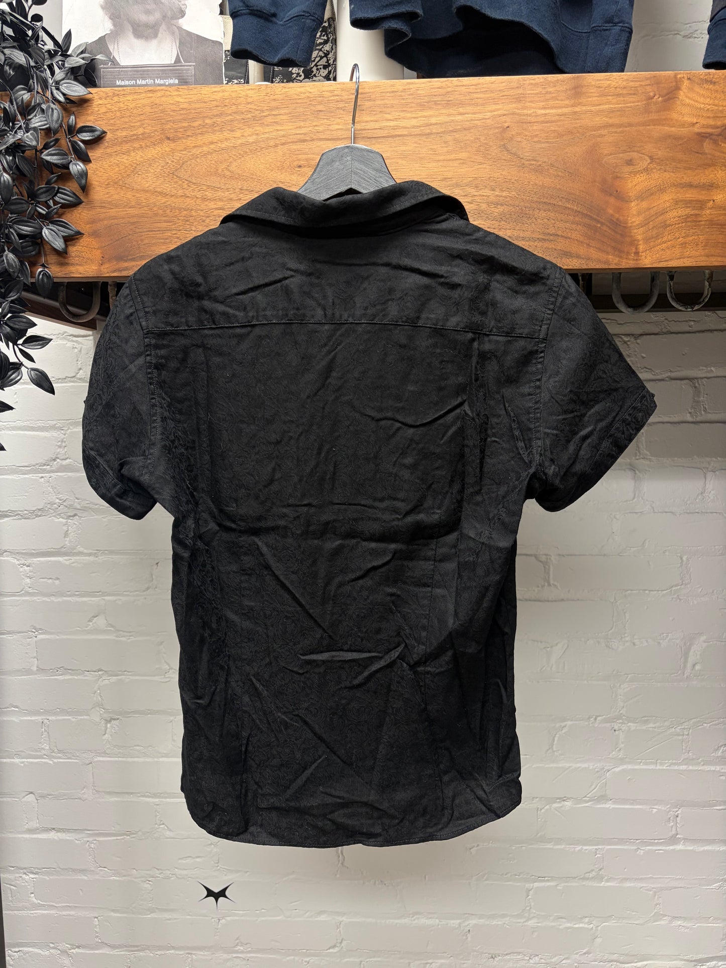 Tornado Mart Embroidered ‘Rose’ Short Sleeve Black/Red Button Up Shirt