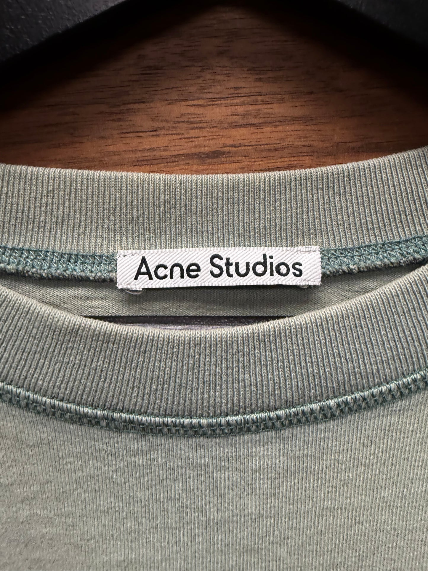 Acne Studios Mint Green ‘Minimal Logo’ Cropped Fit Cotton T-Shirt