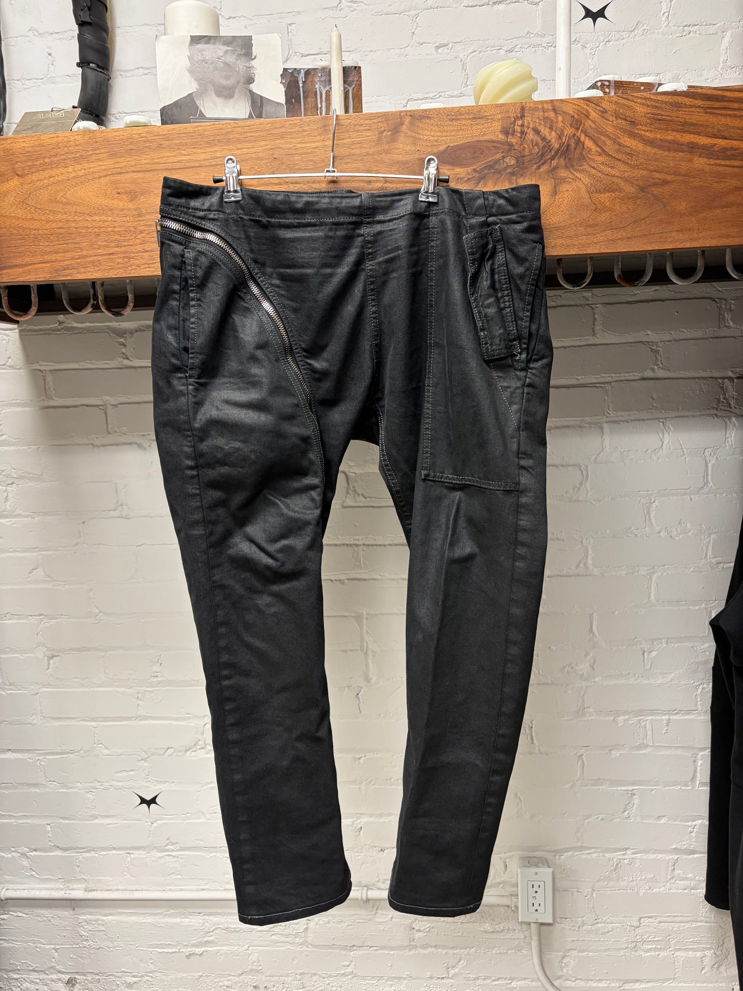 AW2016 Rick Owens ‘Mastadon’ Aircut Waxed Black Denim
