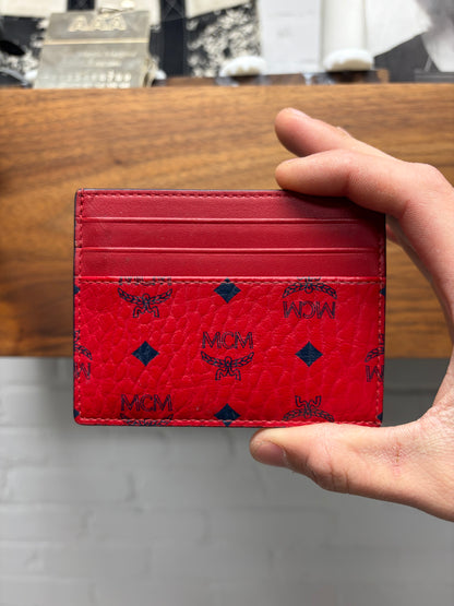 MCM Red Monogram Leather Cardholder Wallet