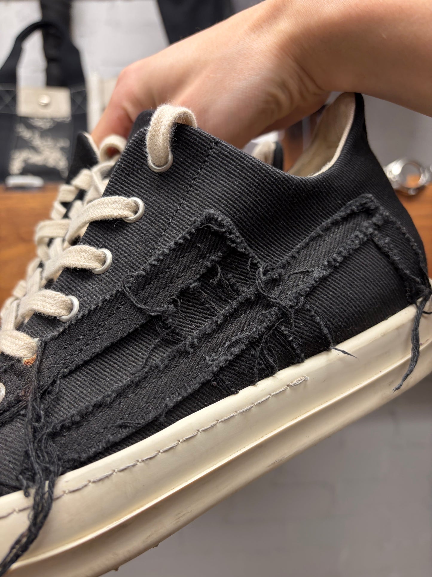 SS2023 Rick Owens ‘Edfu’ Slashed ‘Ramones’ Low Top Sneakers