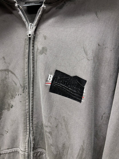 AW2023 Balenciaga Mudshow ‘Gaffer Tape’ Grey Distressed Zip-Up Hoodie