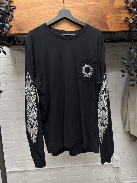 Chrome Hearts ‘Floral Cross’ Black Long Sleeve Horseshoe Logo Shirt