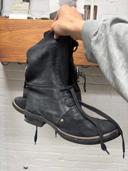 Diesel Black Waxed Suede ‘Engineer’ Calf Length Black Leather Boots
