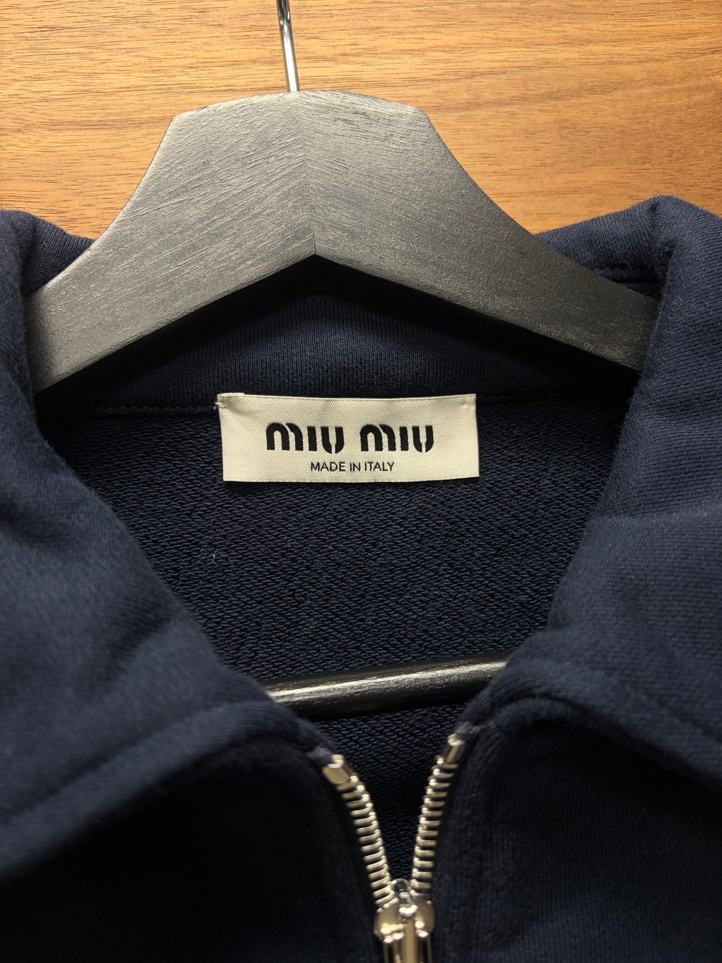 Miu Miu Quarter Zip Grey/Navy Blue ‘Rugby’ Striped 1/4 Zip Sweatshirt