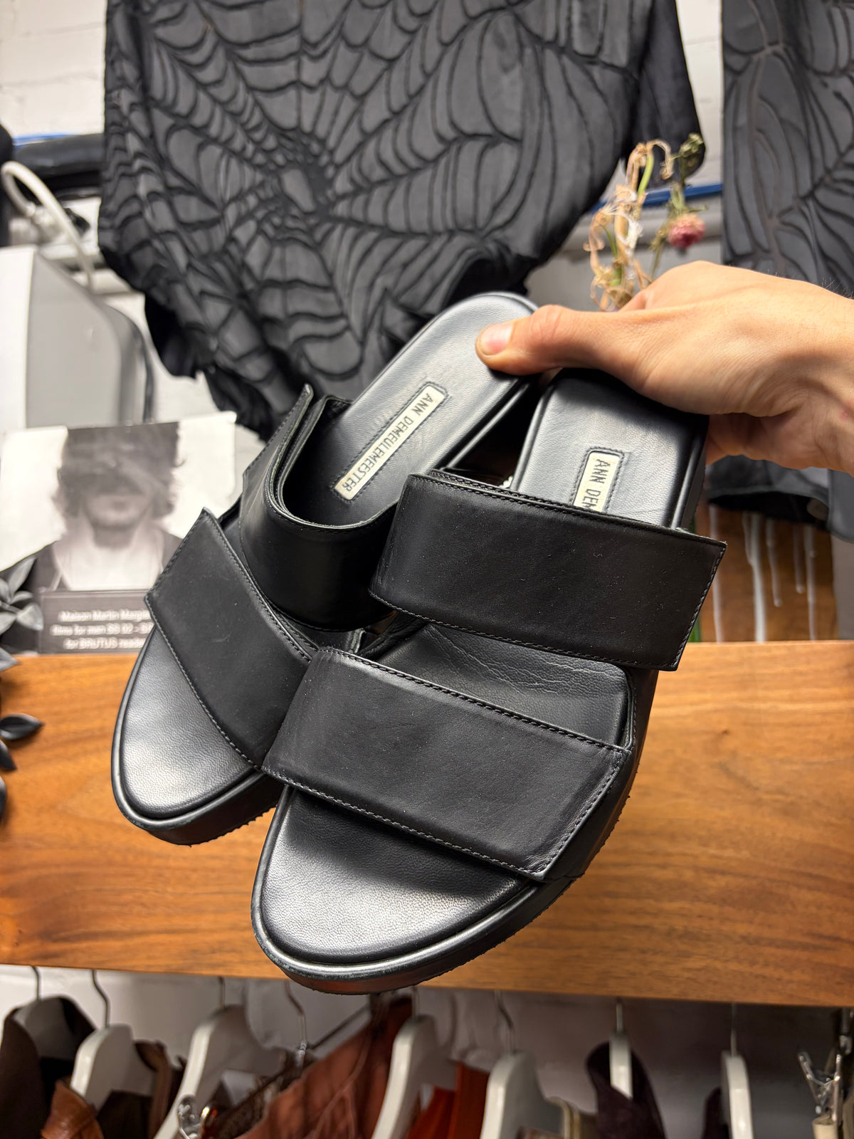 Ann Demeulemeester Black Leather Strap Sandals