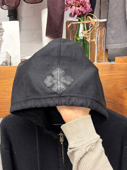 Chrome Hearts Custom Order Cashmere/Leather Cross Patch .925 Silver Zip-Up Knit Hooded Sweater