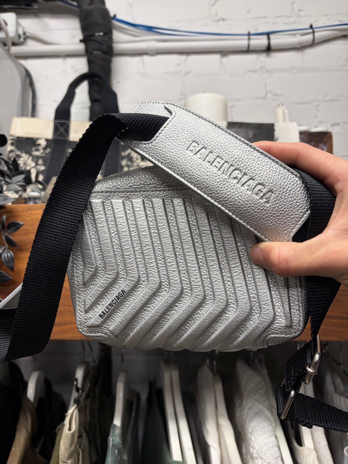 Balenciaga ‘Car Camera Bag’ Silver Leather/Black Crossbody