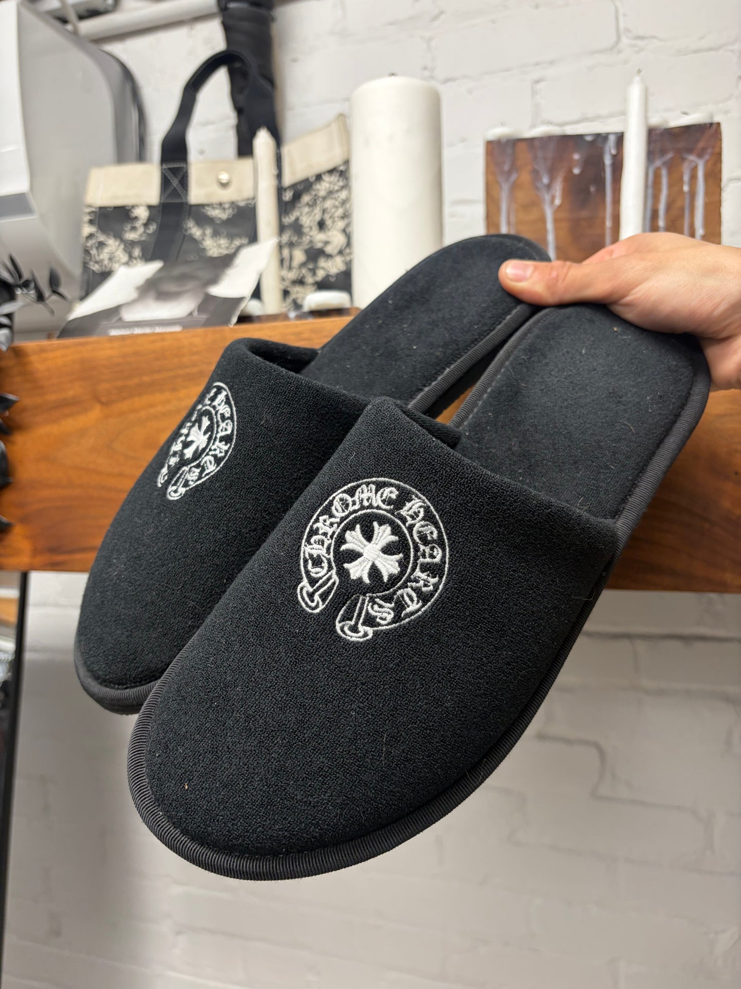 Chrome Hearts Black Horseshoe Logo ‘Hotel Slippers’