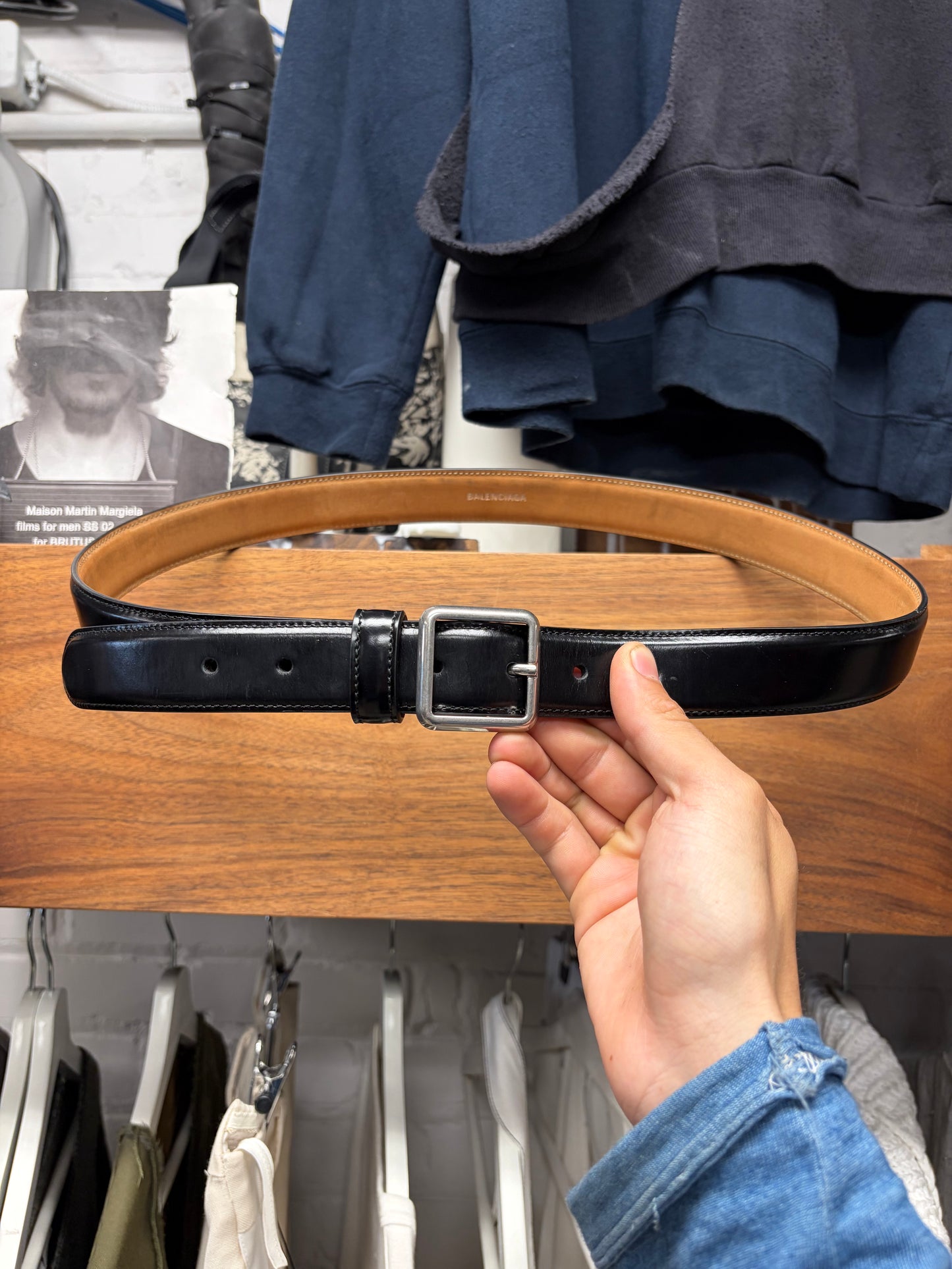Balenciaga ‘Minimal’ Square Buckle Black Patent Leather Belt