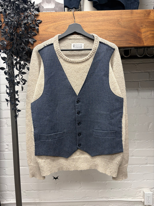 Maison Martin Margiela ‘Trompe L’œil’ Artisinal (0) Reconstructed Pinstripe Vest/Wool Sweater