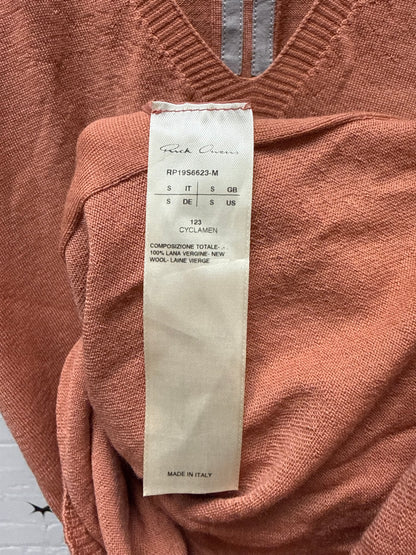 SS2019 Rick Owens ‘Babel’ Virgin Wool ‘Cyclamen’ Orange V-Neck Knit Sweater