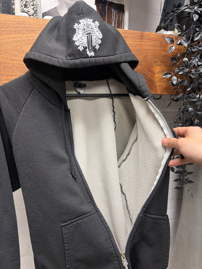 Vintage 90s Chrome Hearts Thermal Lined ‘Floral/Dagger’  925 Silver Dagger Zip Hoodie