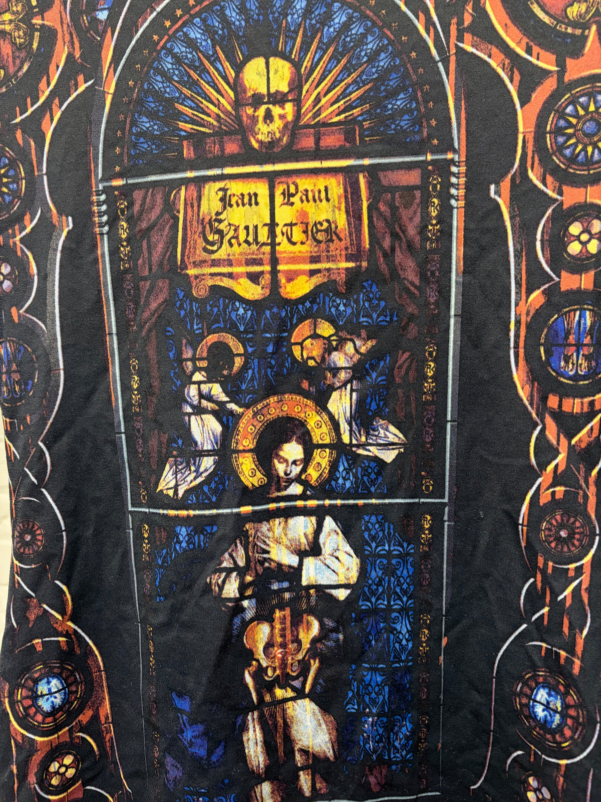 AW1998 Vintage Jean Paul Gaultier ‘Stained Glass’ Cathedral Full Print Mesh Long Sleeve Shirt