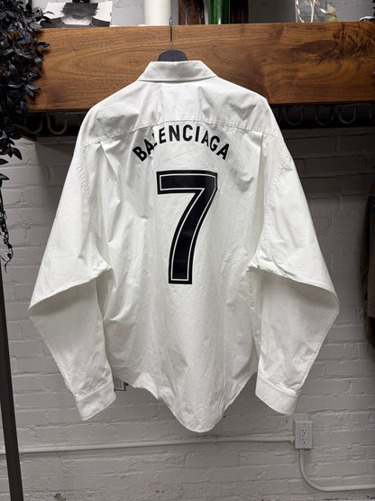 2020 Balenciaga ‘Soccer Sponsor’ Oversized White Button Down Jersey Shirt