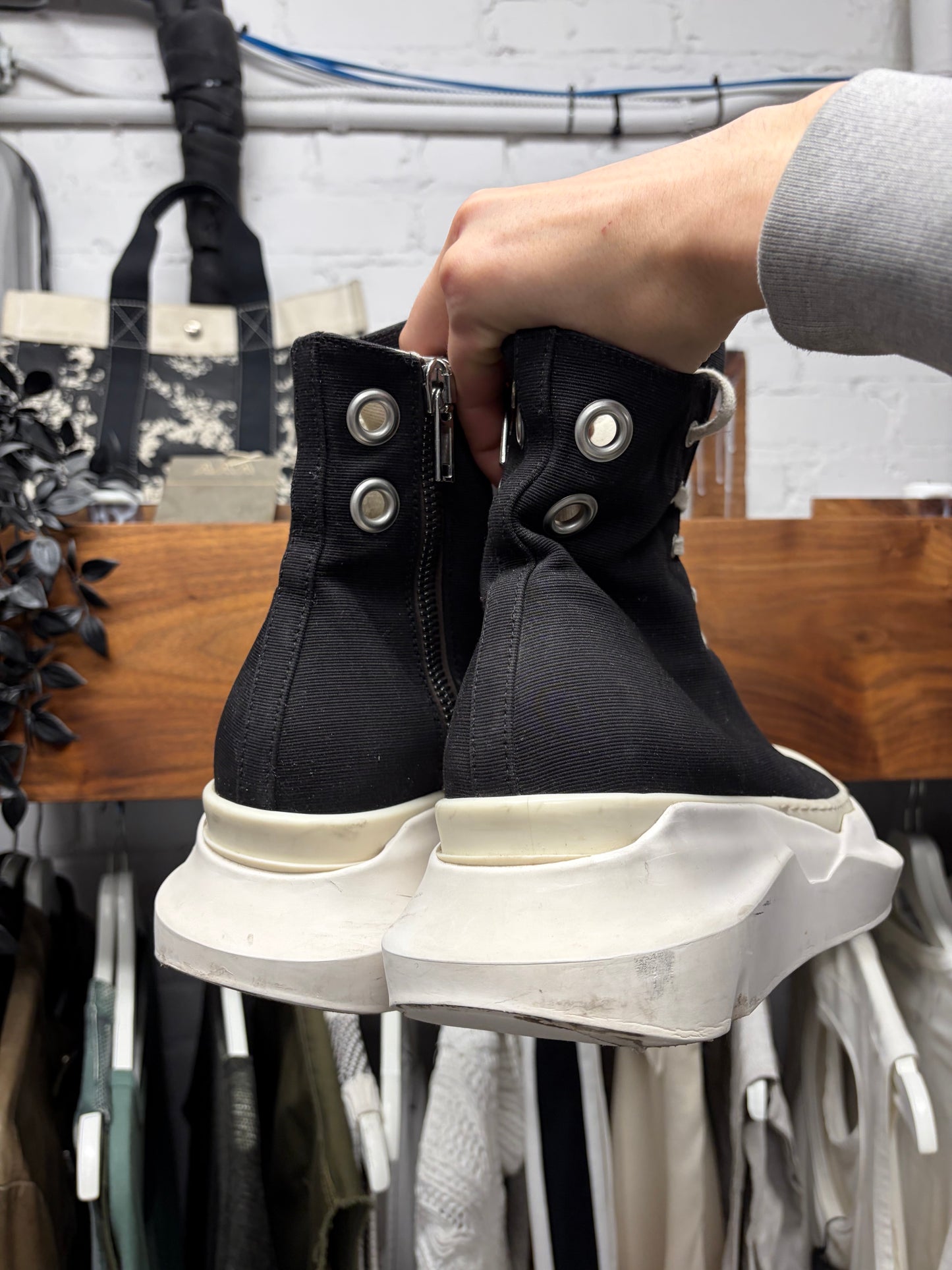 Rick Owens ‘Abstract Sole’ Black Canvas High Top Sneakers