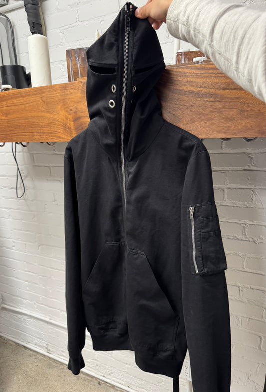 Rick Owens Canvas ‘Gimp’ Eye Cutout Full Zip Hoodie