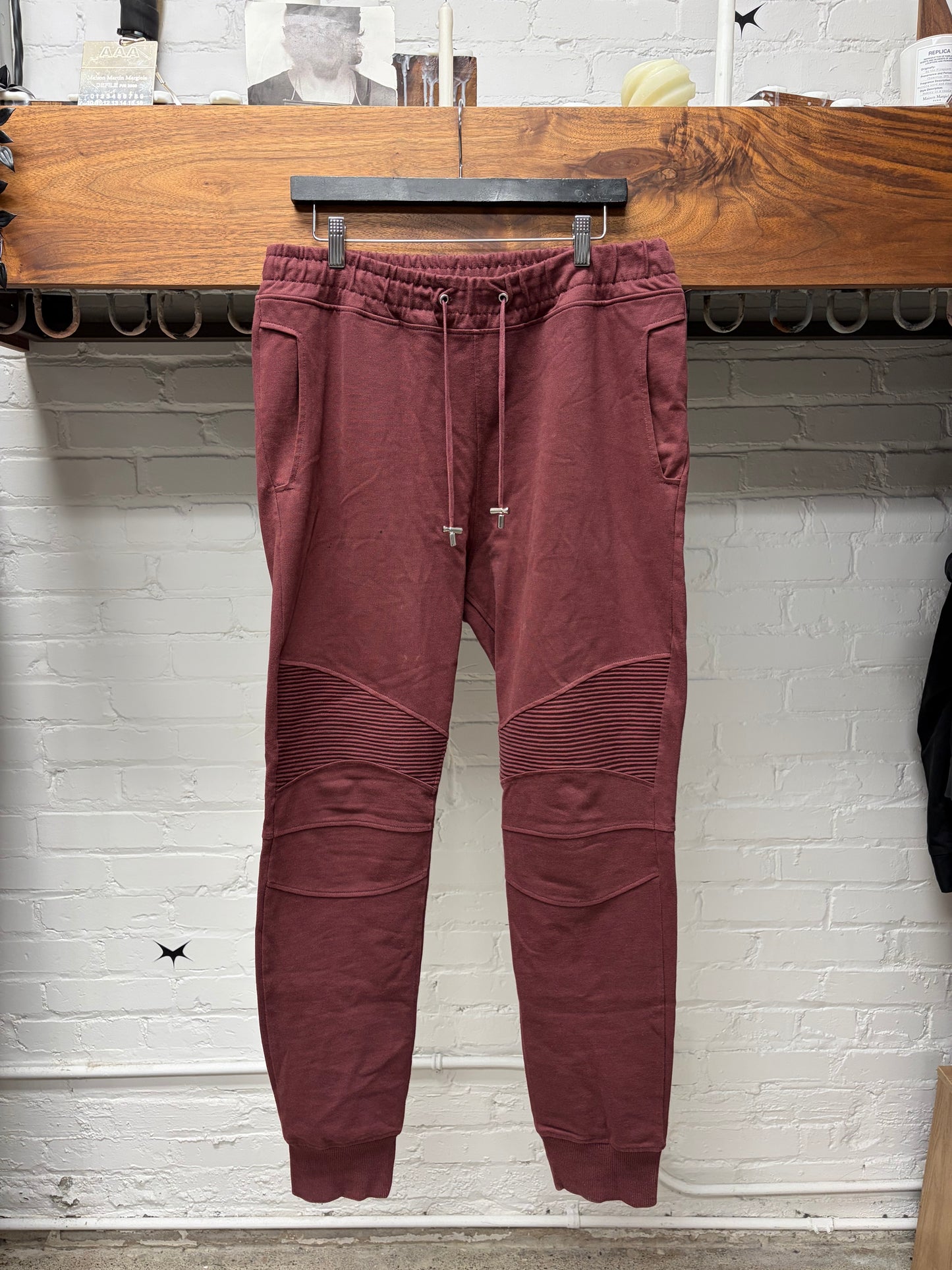 Balmain Oxblood Red Biker Sweatpants