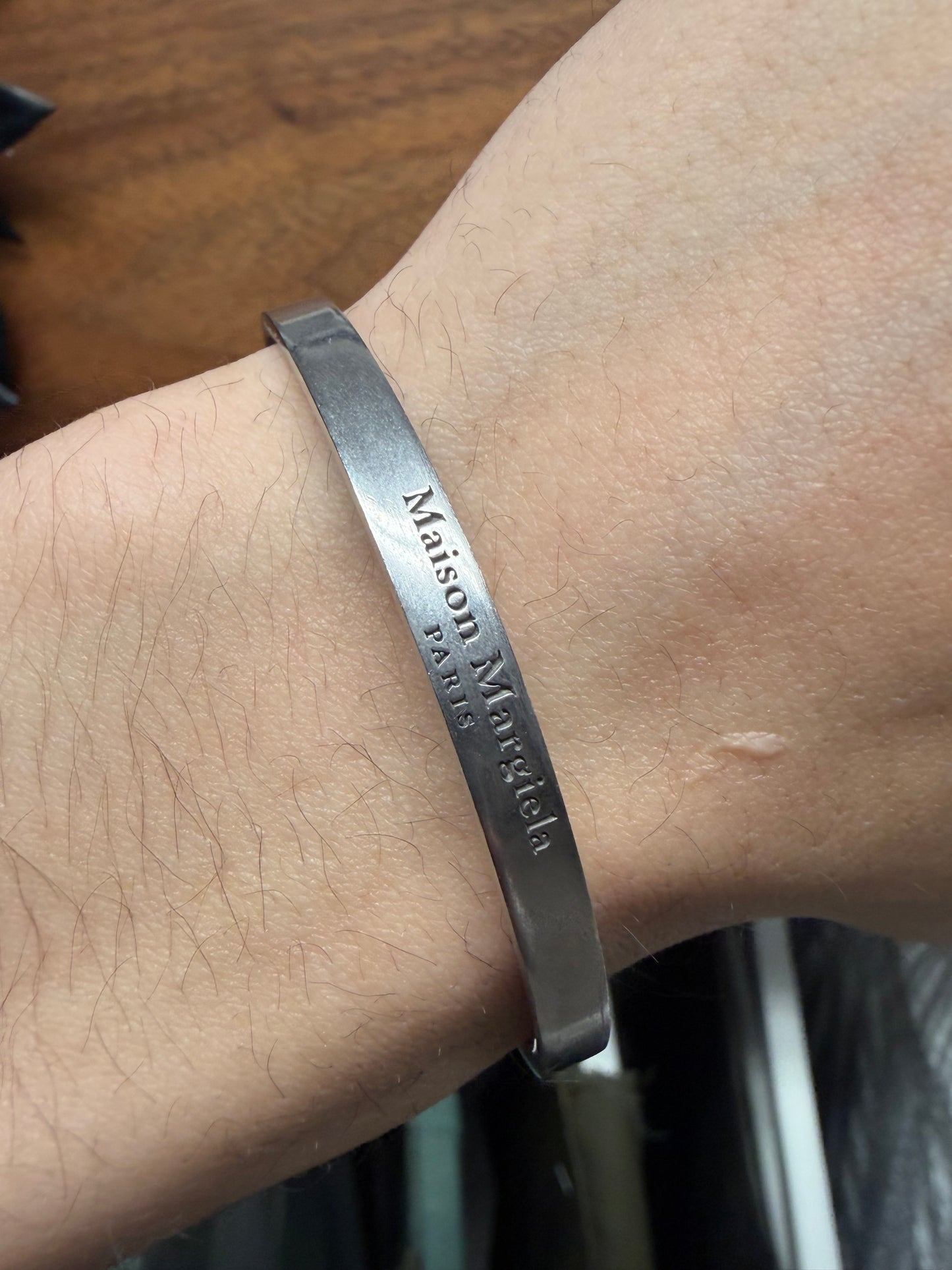 Maison Margiela 925 Silver Engraved Logo Cuff Bracelet