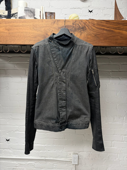 Rick Owens O&M Era ‘Slave’ Hybrid Denim Jacket with Leather Sleeves