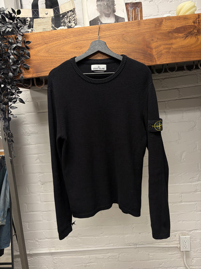 Stone Island ‘Badge Logo’ Ribbed Black Knit Sweater