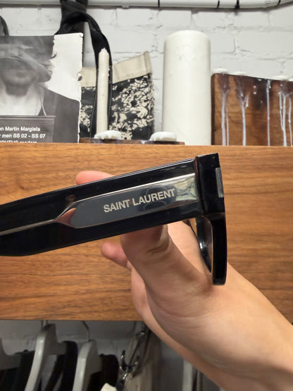 Saint Laurent Matte Black/Silver Box Shaped Black Tint Sunglasses