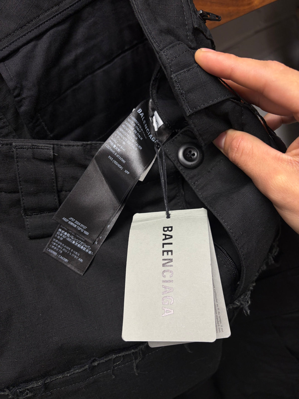 2022 Balenciaga ‘Cut Up’ Distressed Black Hybrid Wide Cut Cargo Denim