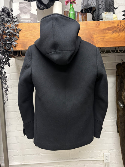 AW2012 Balmain Double Breasted Wool Hooded Coat with Ornate Silver Buttons