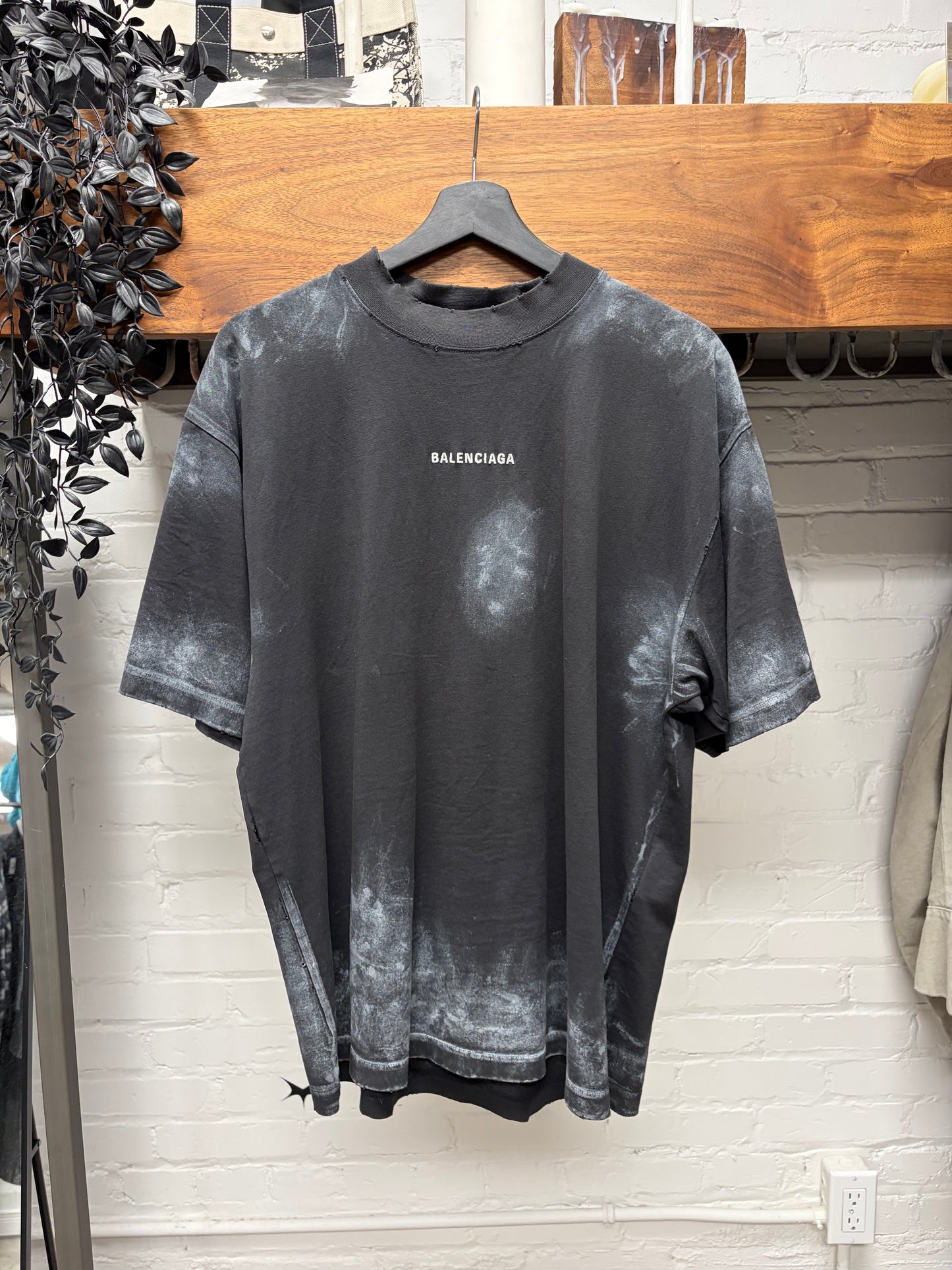 2022 Balenciaga ‘Smoke Distressed’ Black Logo T-Shirt