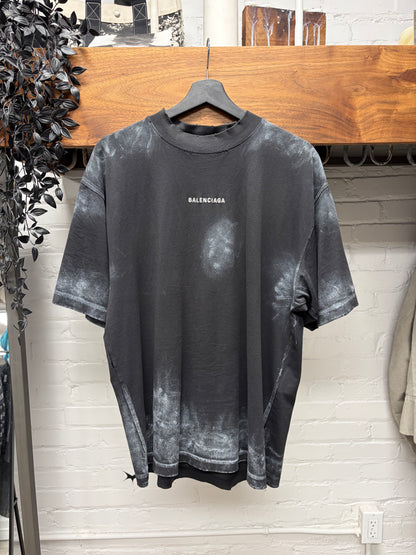 2022 Balenciaga ‘Smoke Distressed’ Black Logo T-Shirt