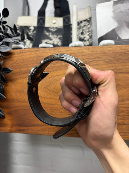 Prada Brushed Calfskin Leather Studded Black Dog Collar