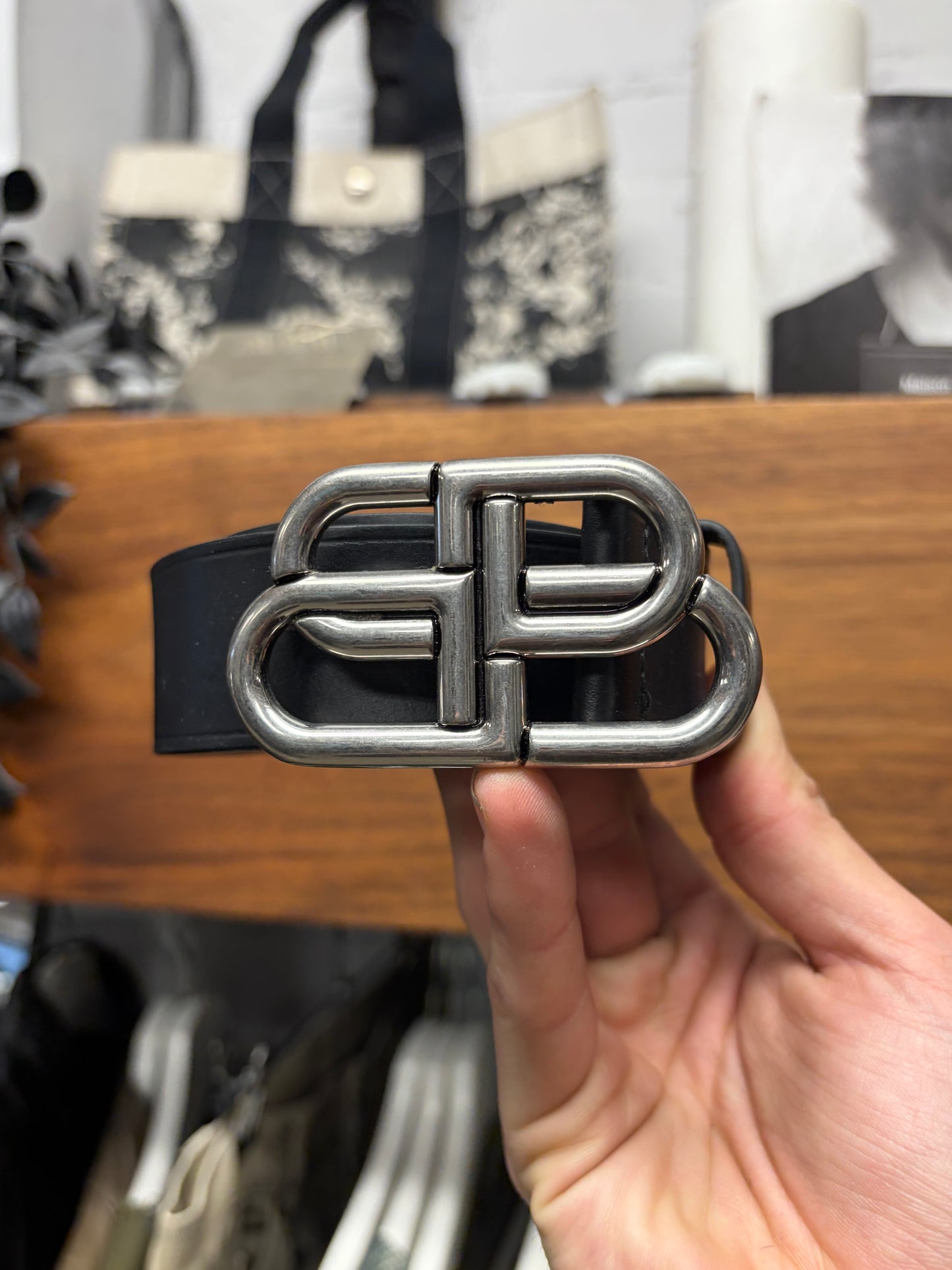 Balenciaga BB ‘Hourglass Logo’ Black Leather Belt