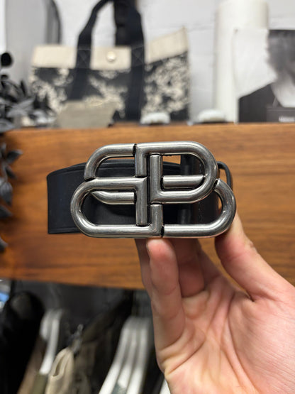 Balenciaga BB ‘Hourglass Logo’ Black Leather Belt