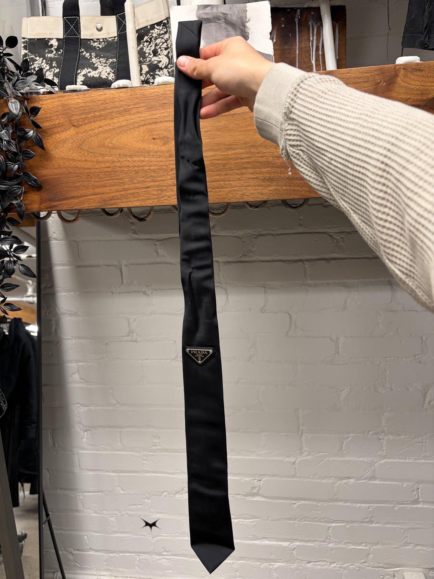 Prada ‘Saffiano’ Embossed Logo Black Nylon Tie